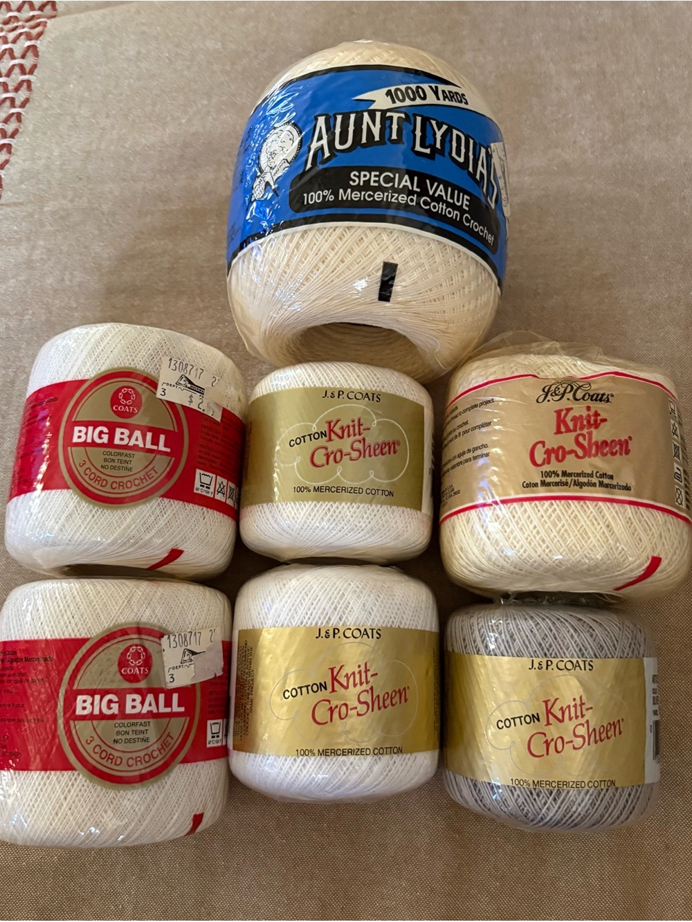 Vintage Cotton Crochet
Thread Lot (7 Rolls) - J.P.
Coats & Aunt Lydia's NOS